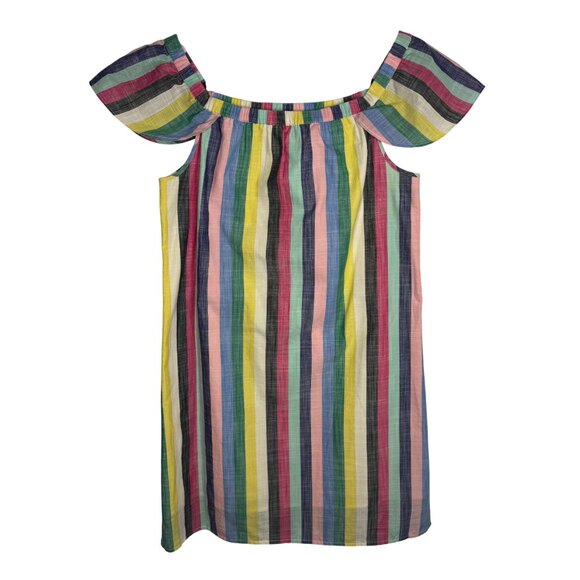 J.Crew Factory Rainbow Striped Off-Shoulder 100% Cotton Dress Size 6 Multi-Color - Picture 1 of 9